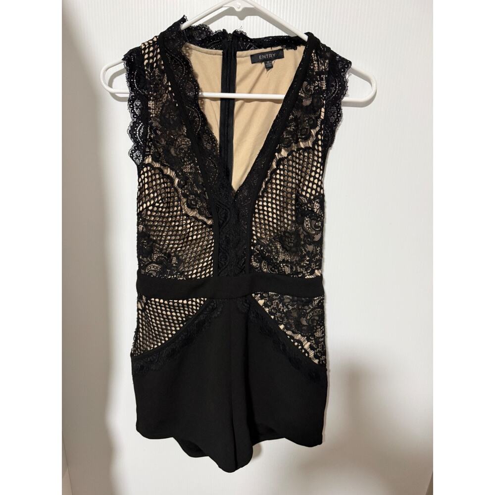 Entry Contrast Lace Black Romper Whimsygoth Fairy Size Med